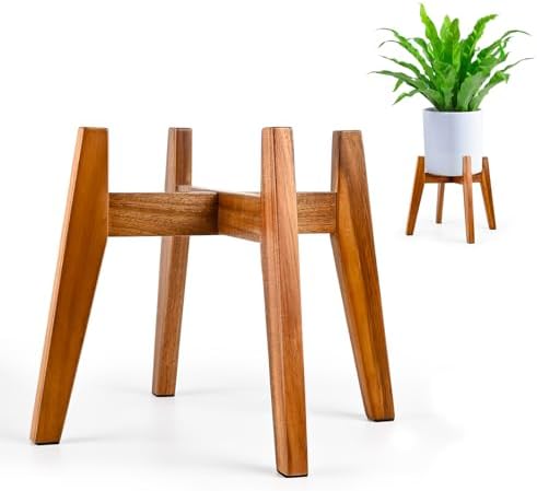 RAINBLELAND Acacia Wood Plant Stand for 9 Inch Pots, Mid Century Modern Indoor Plant Stand, Solid Ha