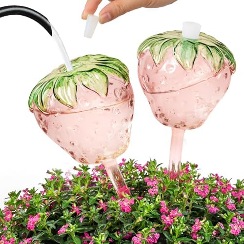 Yurucenus Strawberry Plant Watering Globes Set of 2, Large Water Bulbs for Indoor Plants, Glass Self