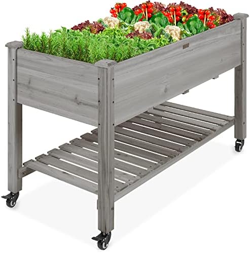 Best Choice Products Raised Garden Bed 48x24x32-inch Mobile Elevated Wood Planter w/Lockable Wheels,