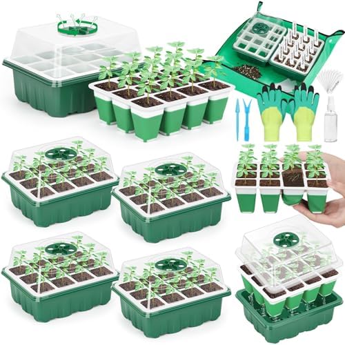 Reusable Silicone Seed Starter Tray, 60 Cells Seed Starter Kit with Humidity Adjustable Dome and Lid