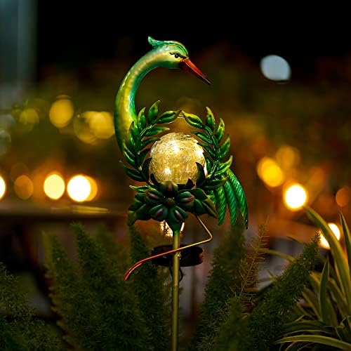 Voumsil Solar Globe Lights for Garden Decoration,40.9 Inch Pelican Front Porch Decor with Cracked Gl