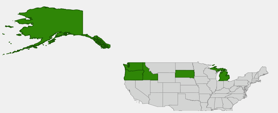 Alaska Idaho Michigan Oregon South Dakota and Washington highlighted for accepted Vaccinium ovalifolium range