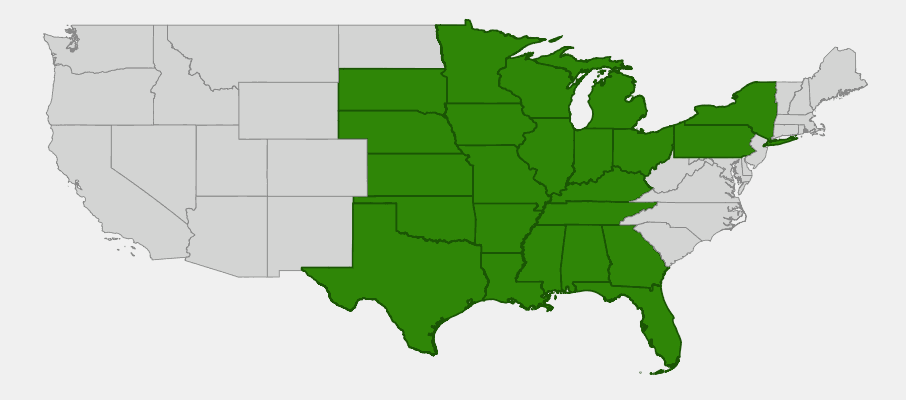 State-level native range of Symphyotrichum oolentangiense