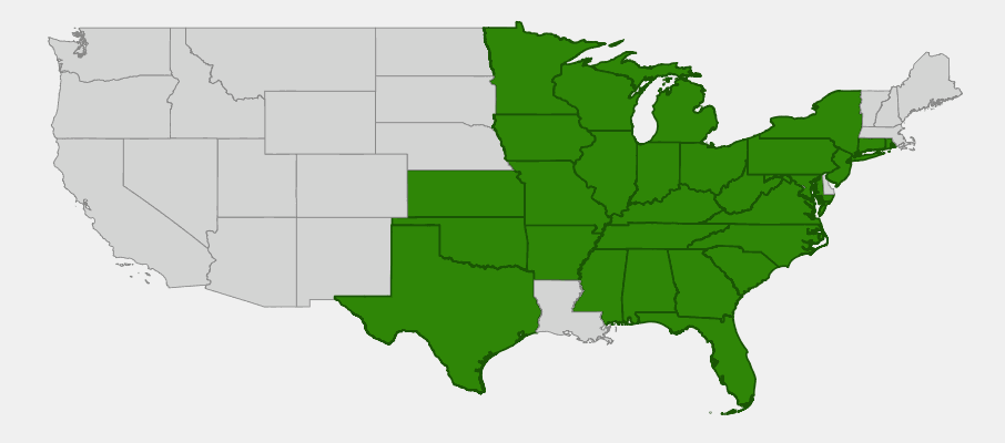 State-level native range of Castilleja coccinea