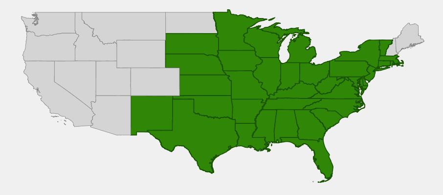 State-level native range of Chamaecrista fasciculata