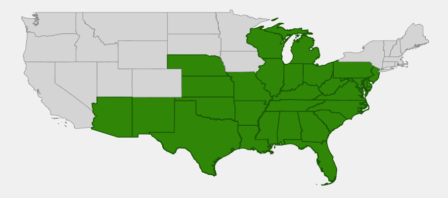 State-level native range of Chasmanthium latifolium