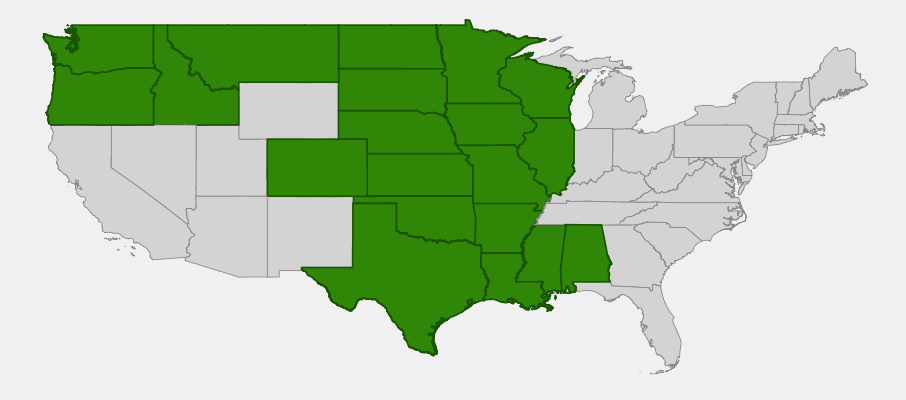 State-level native range of Coreopsis tinctoria
