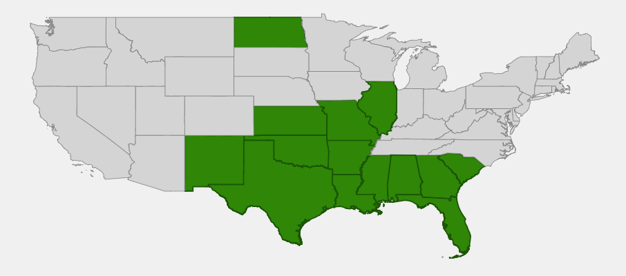 State-level native range of Rudbeckia amplexicaulis