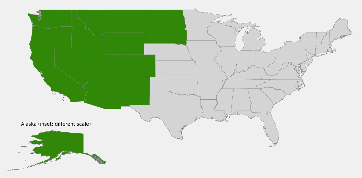 State-level native range of Erigeron compositus