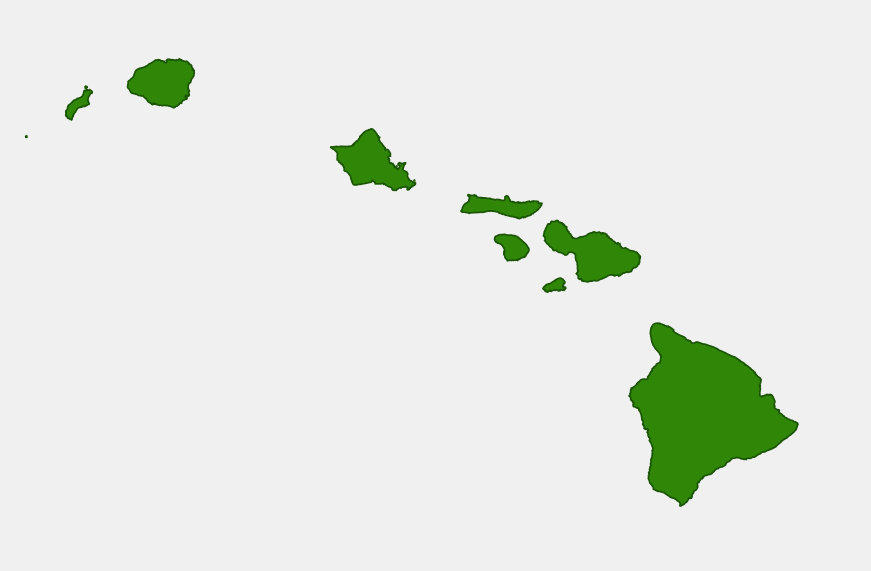 Koa (Acacia koa) - PlantNative.org Hawaii main islands highlighted in a state-level native-range overview