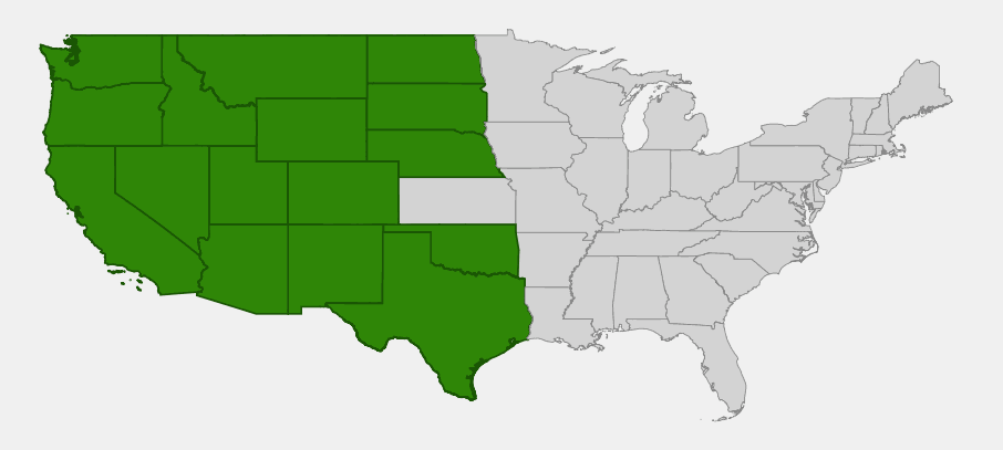 State-level native range of Lupinus argenteus
