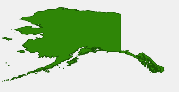 Alaska shown in green as the United States native range of northern monkshood; Canadian and Asian range not shown