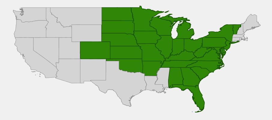 State-level native range of Physocarpus opulifolius