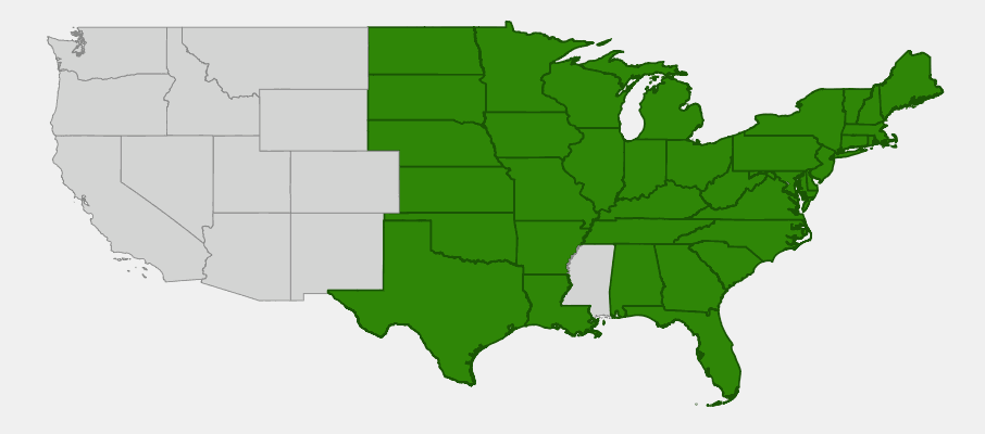 State-level native range of Sanguinaria canadensis