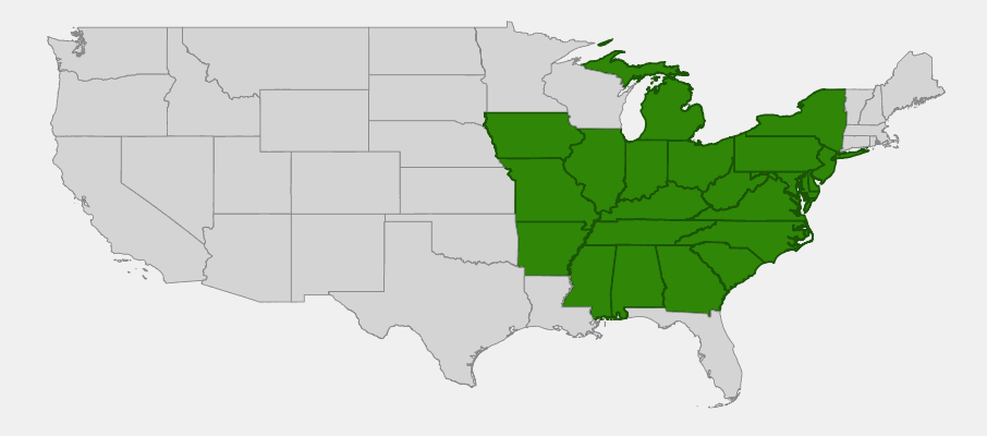 State-level native range of Sedum ternatum
