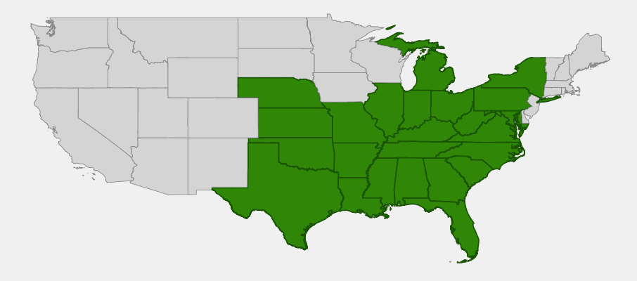 State-level native range of Vernonia gigantea