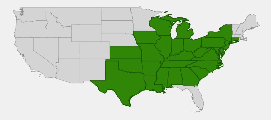 State-level native range of Viburnum prunifolium