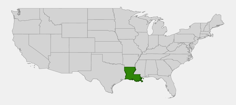 Native range map of Abbeville Red Iris (Iris nelsonii) showing its very limited range within Louisiana
