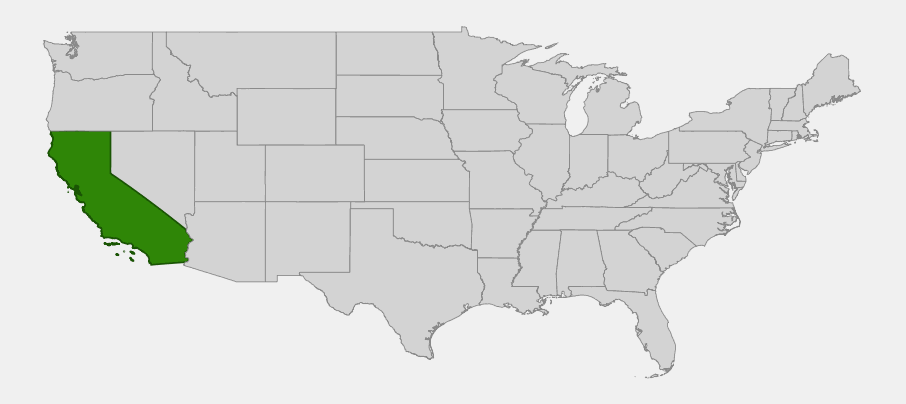 Native range map of California buckeye (Aesculus californica) showing distribution across California