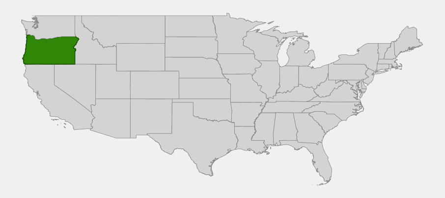 Native range map of Capitate Phacelia (Phacelia capitata) showing its restricted distribution in southwestern Oregon