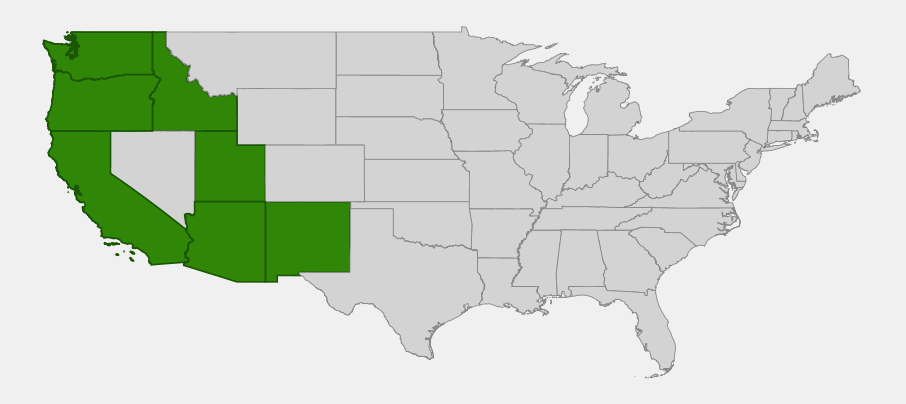 Native range map of Globe Gilia (Gilia capitata) showing distribution across the western United States