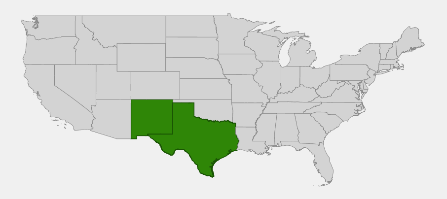 Native range map of lechuguilla (Agave lechuguilla) in western Texas and southern New Mexico