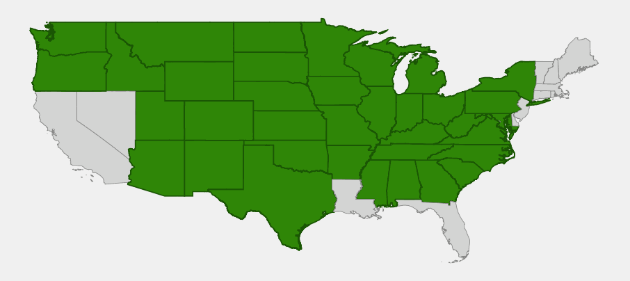 Native range map of nodding wild onion (Allium cernuum) across the western, midwestern, and eastern United States