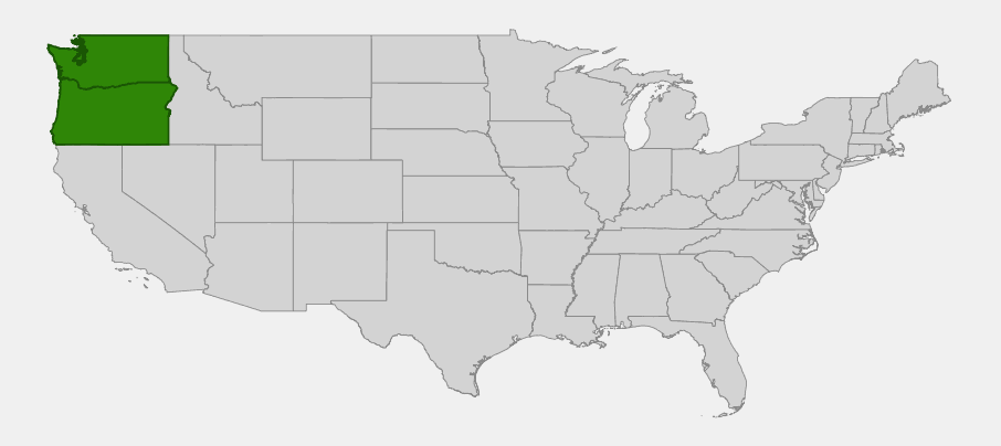 Native range map of Oregon lupine (Lupinus oreganus) showing distribution in western Oregon and western Washington