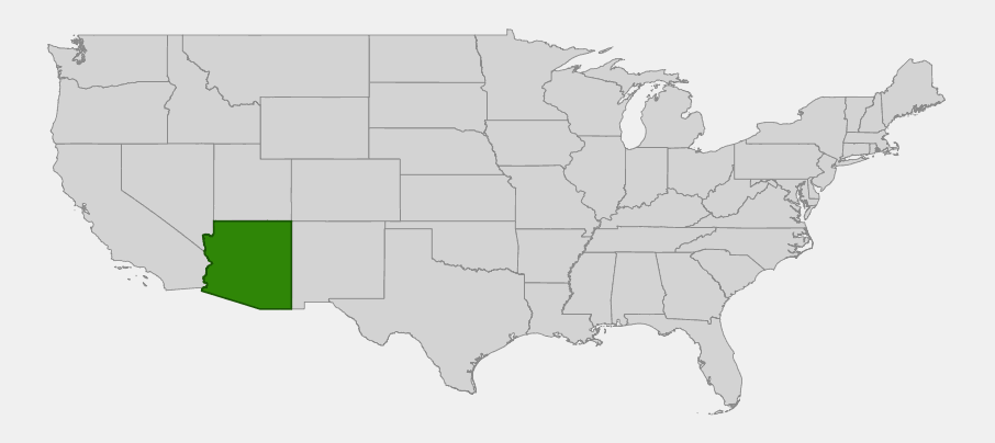 Native range map of organ pipe cactus (Stenocereus thurberi) showing its distribution in Arizona