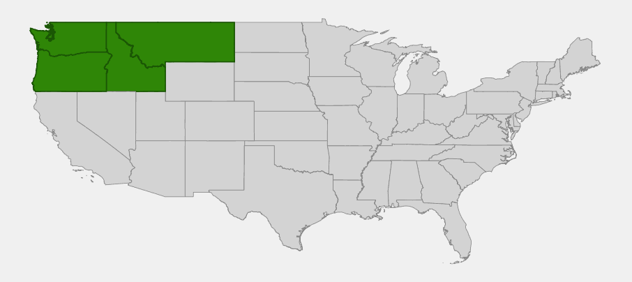 Native range map of Rough Fescue (Festuca campestris) showing distribution across Montana, Idaho, Oregon, and Washington
