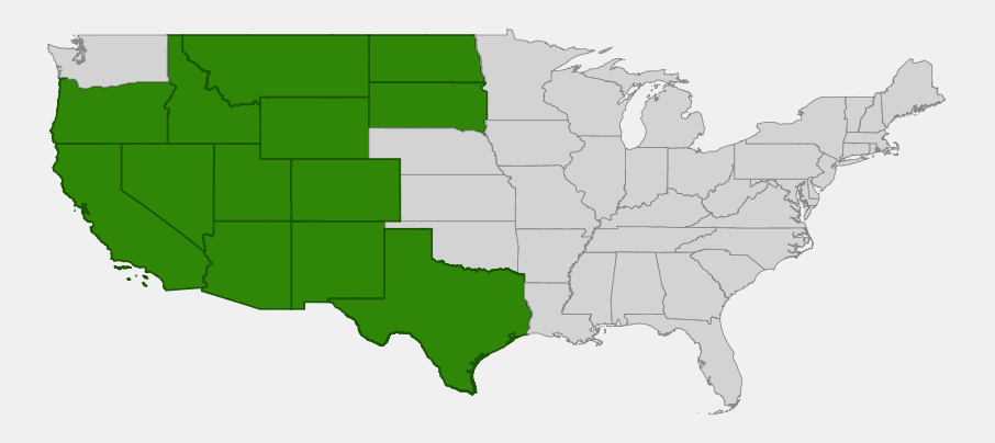 Native range map of Shadscale (Atriplex confertifolia) showing distribution across the Great Basin, Colorado Plateau, and surrounding western states