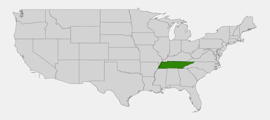 Native range map of Tennessee Coneflower (Echinacea tennesseensis) highlighting Tennessee
